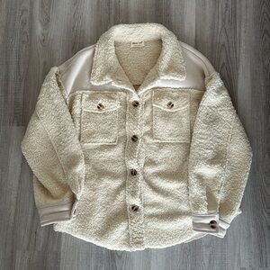 Cream Sherpa Button-Up Jacket